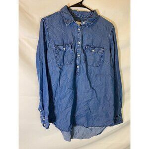 A.N.D WOMENS SIZE LARGE DENIM JEAN SHIRT‎ LONG SLEEVE TOP BLOUSE BUTTON UP